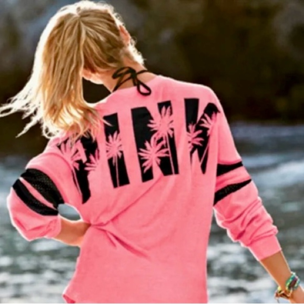 Victoria's Secret PINK French Terry Varsity Crew Tunic Palm Sweatshirt